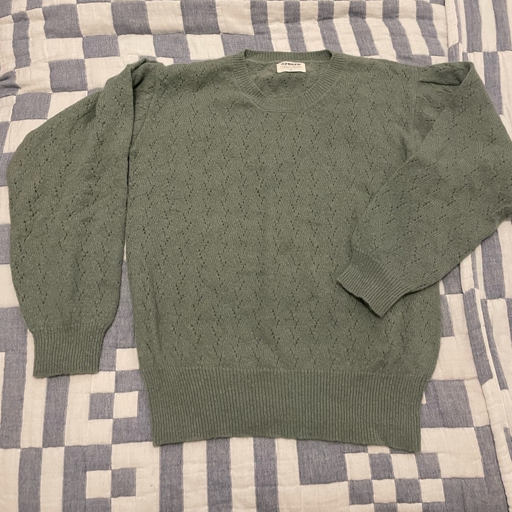 Sage Green Pointelle Sweater. Aymara